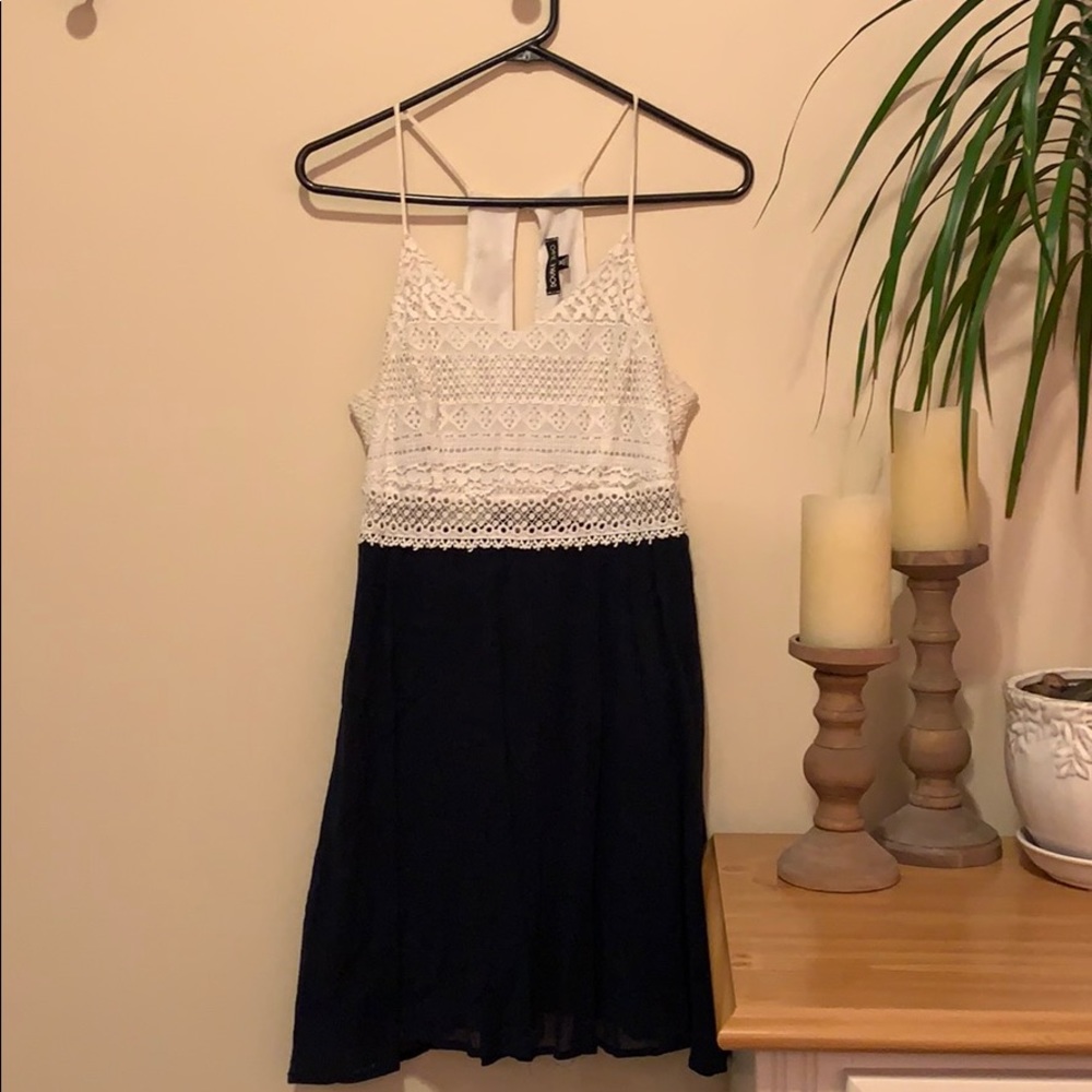 Navy and white lace spaghetti strap dress
